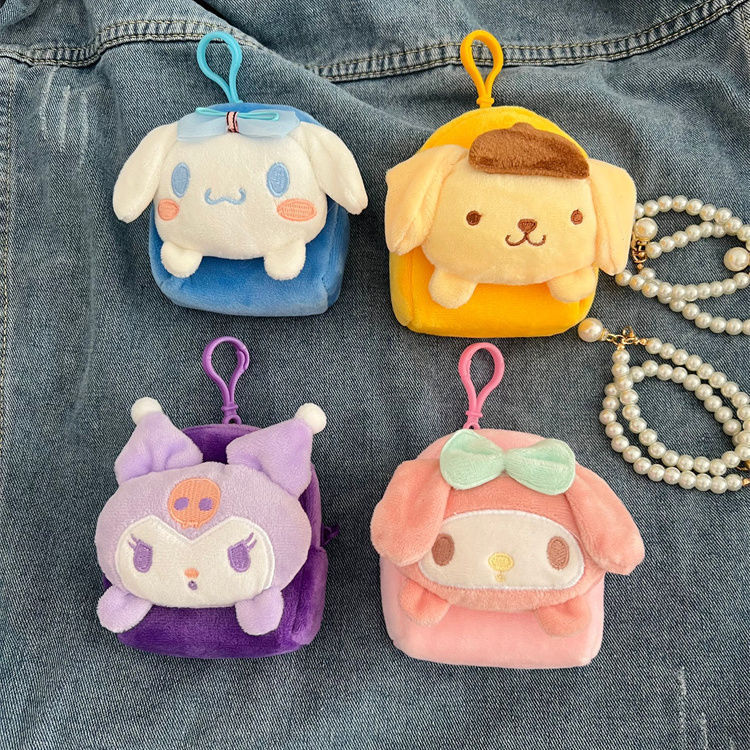 Cartoon Sanrio Backpack Plush Coin Purse Cute Melody Mini Bag Portable Carry-On Bag