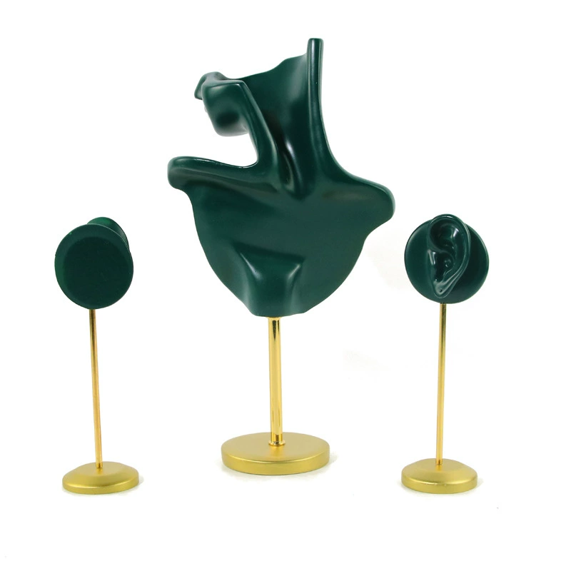 Metal green earrings, stand, accessory
