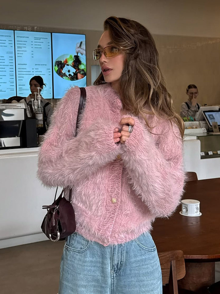 Áo cardigan len dệt kim dáng suông cổ tròn tay dài cài nút phong cách Hàn Quốc — Màu nâu, Xanh quân đội, màu hồng, Đỏ (Còn hàng) chi tiết 22