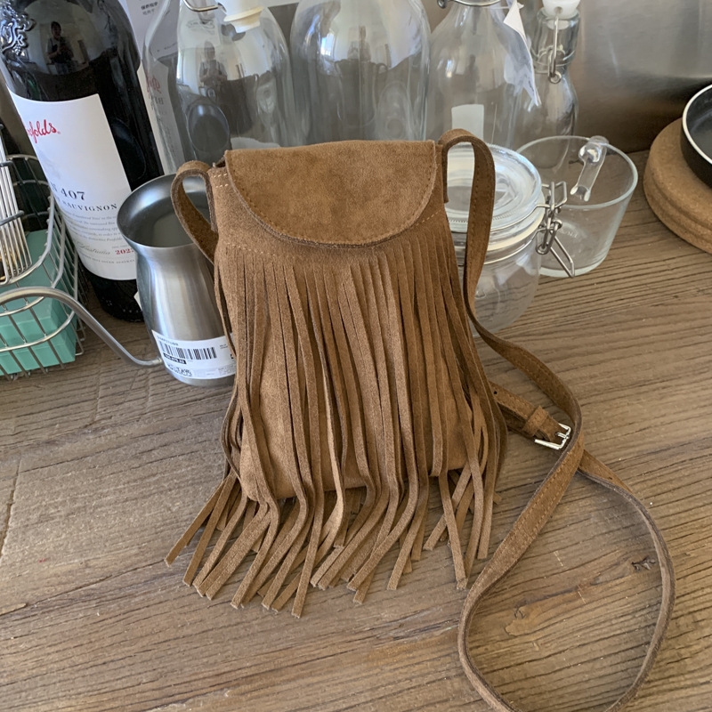 Trending Bohemian Ethnic Tassel Vintage Suede Crossbody Shoulder Phone Bag Mini Small Bag - Thumbnail 8