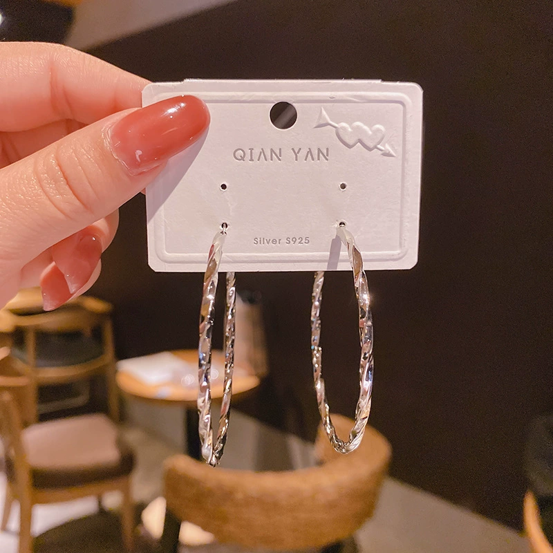 Серьги-кольца с иглой из серебра 925, 5 см, лёгкая люксовая летняя бижутерия