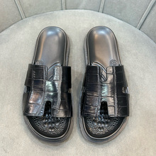 2025新款鳄鱼皮拖鞋男士休闲百搭男鞋真鳄肚皮时尚潮流耐磨一字拖