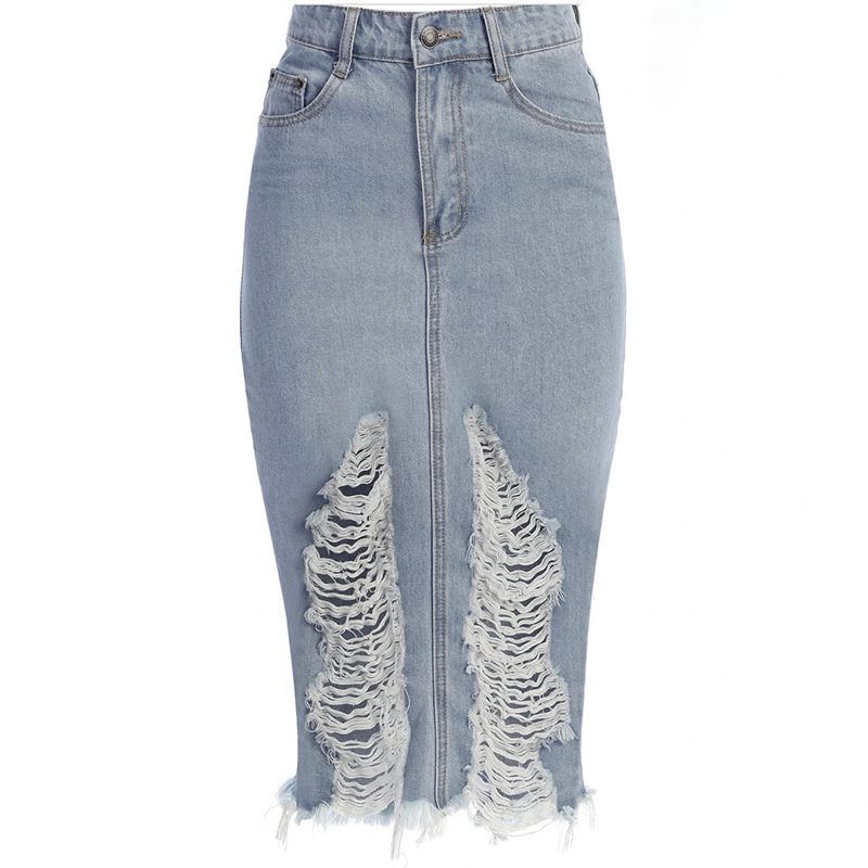 Frauen Kleidung mittellangen Rock blau Denim Retro einen Schritt Rock Mode lässig Frauen Rock Sommer_voghion.com