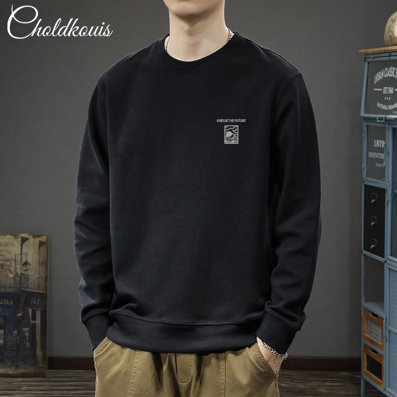 블랙 라운드넥 스웨트셔츠 레귤러 스타일-2166 [GL]