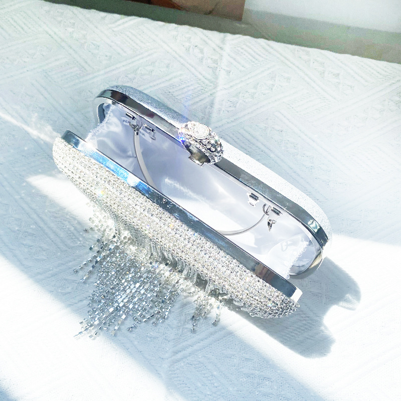 Elegante pochette da sera con strass e nappe per donna_voghion.com