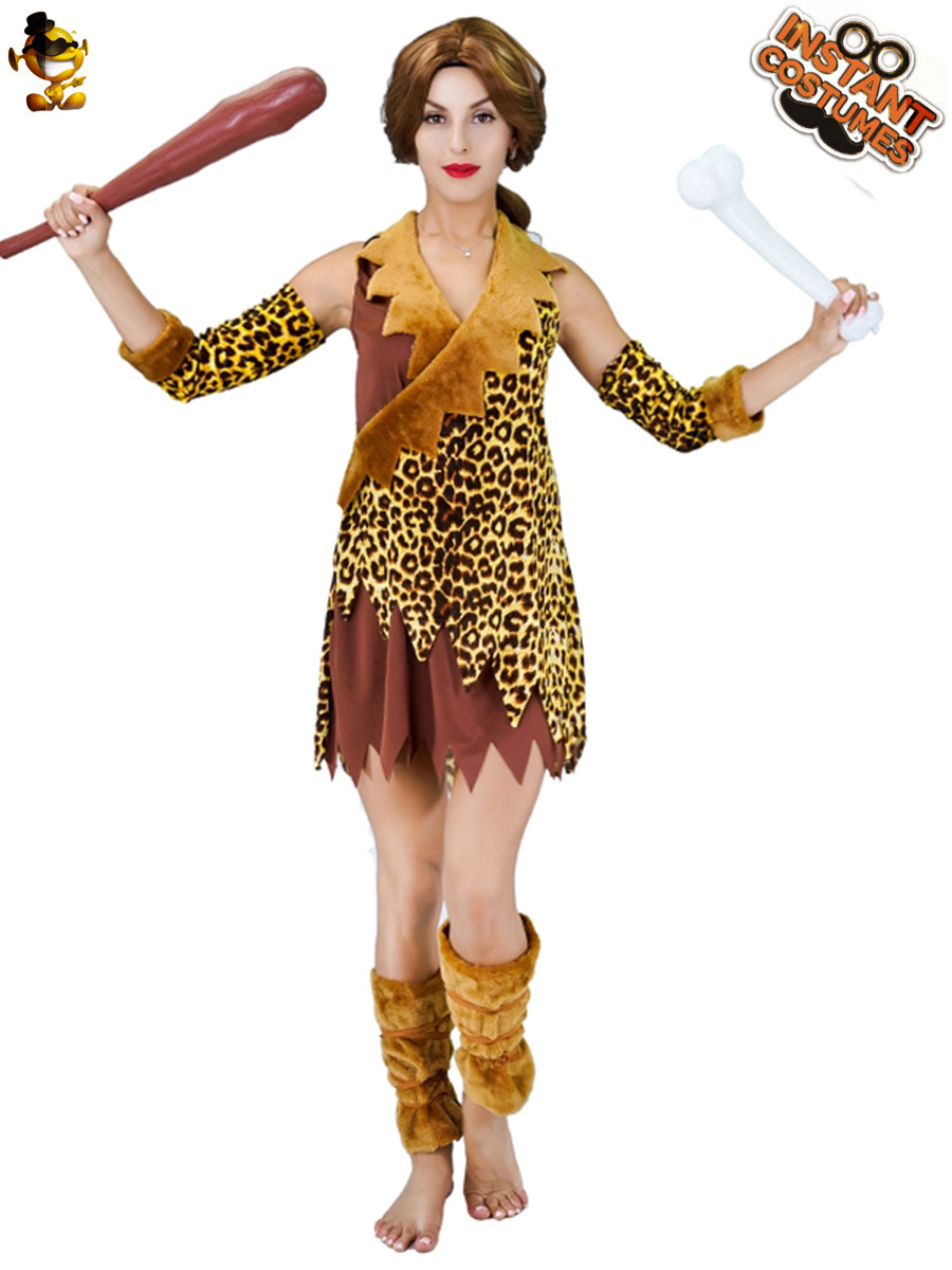 Adulto femenino salvaje etapa rendimiento traje femenino hombre primitivo papel juego partido Cosplay