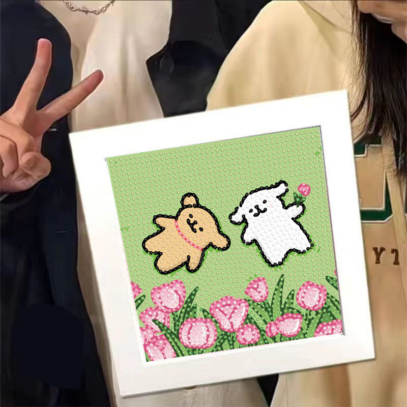 手作りダイヤモンド塗装子供用ペーストライン作り子犬男の子と女の子フルダイヤモンドペーストテーブルおもちゃ象嵌|undefined