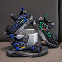 Children's Summer Slides, Polyurethane Lightweight Beach Shoes for Boys, Soft Sole with Hook and Loop, School Shoes, Versatile