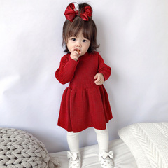 Autumn and winter girls knitted dress fashionable skirt cute baby red sweater dress fashionable princess skirt