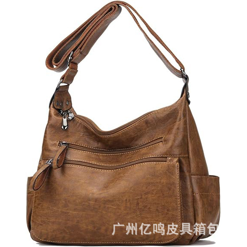 Fashion Crossbody Bag Ladies Shoulder Bag Soft Pu Leather Handbag Outside Single Multi-Flap Pocket Pants Hobo Tote