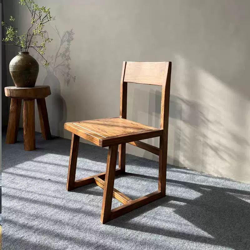 侘寂风老榆木实木椅子民宿酒馆咖啡厅中古风家具商用复古原木椅子