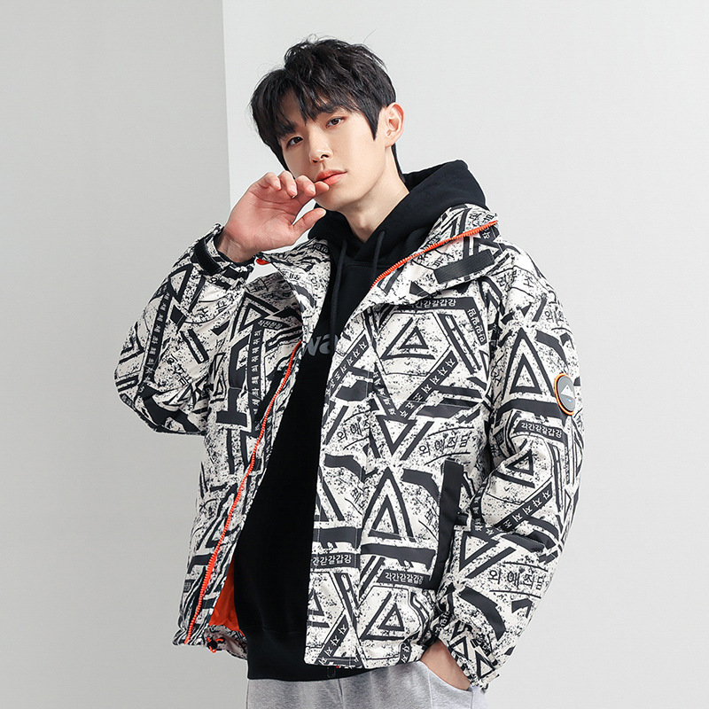 Men's Padded Jacket Geometric White Duck Down Winter Coat Warm_voghion.com