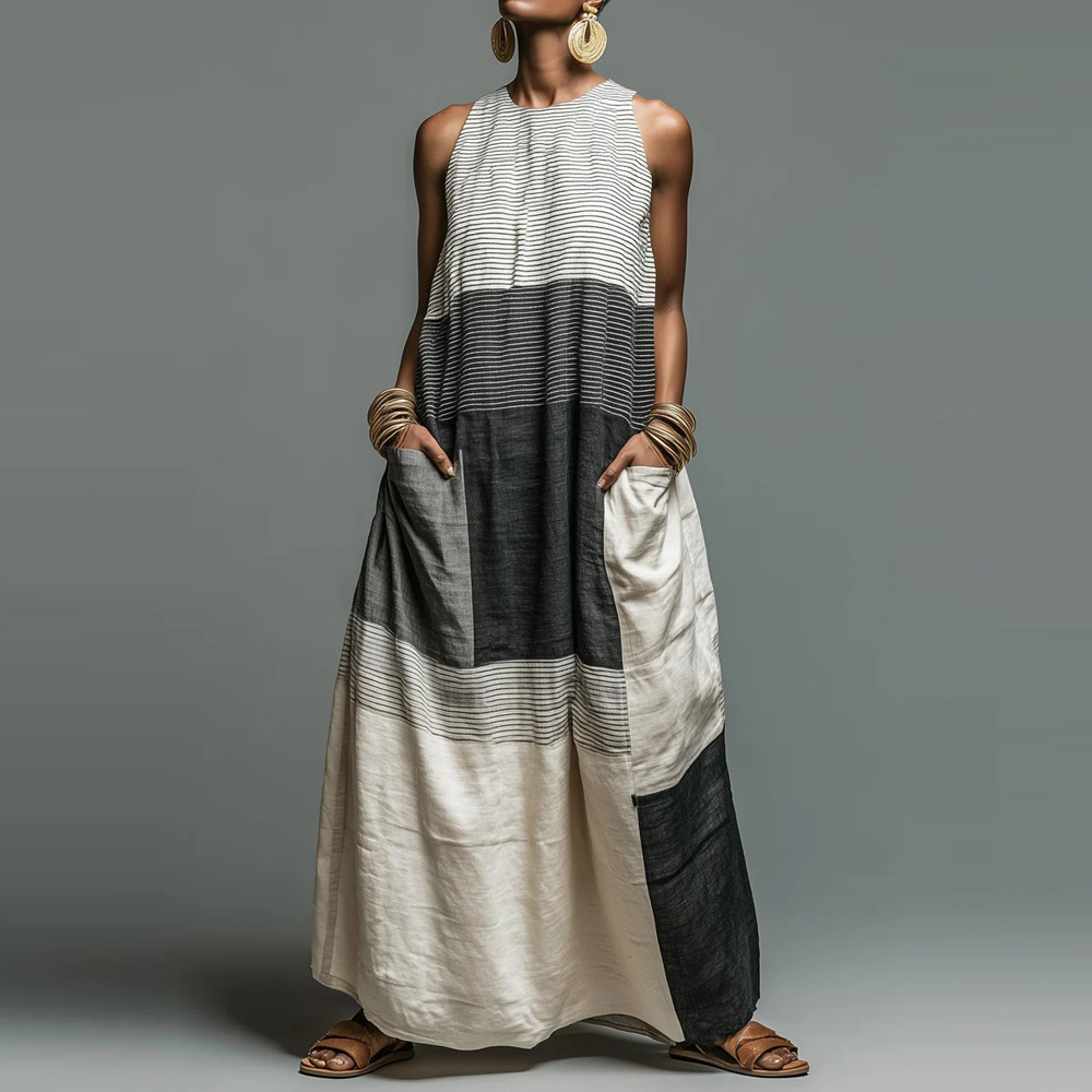 European and American Cross-Border Foreign Trade 2026 Summer New Women's Clothing with European and American Style Patchwork Sleeveless Loose Long Casual Dress