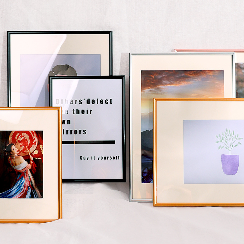 黑色窄边铝合金相框简约海报外框证书框画框拼图挂墙装裱摆台定制
