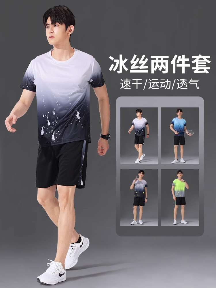Traje deportivo Ropa de secado rápido para hombre Camiseta de seda de hielo Camiseta de manga corta para correr de verano Ropa de fitness Ropa de baloncesto Ropa de bádminton