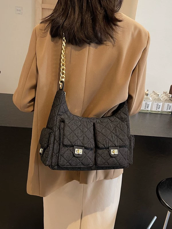 Small design denim shoulder bag, demi-season phone bag