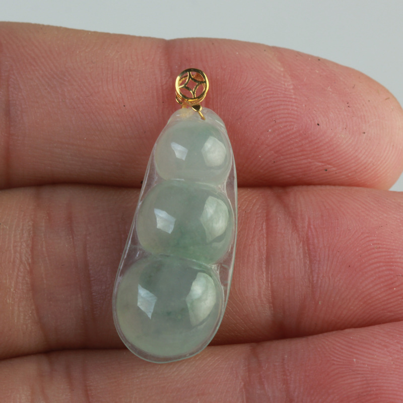 缅甸翡翠A货18K阳绿四季豆吊坠男女款冰糯种发财豆福豆玉佩挂件