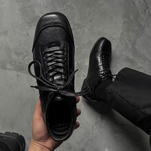 复古方头拳击鞋男女同款真皮低帮德训鞋英伦风平跟春秋款德比鞋