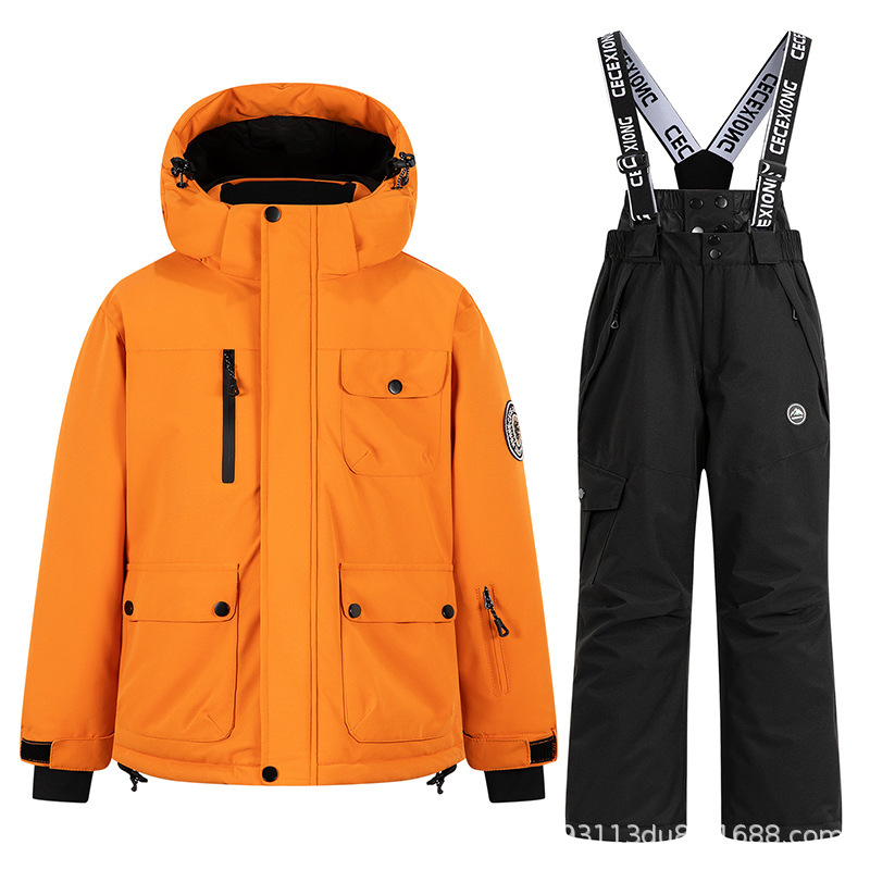 Children's Ski Suit Set for Boys and Girls, Thickeneded Waterproof, Windproof and Warm, Medium and Large Kidsren's Ski Suit and Pants, Complete Set of Equipment