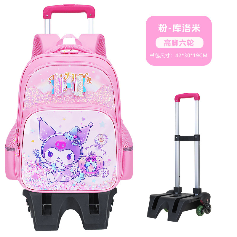 Mochila Escolar con Rodillos para Niñas Grado 1-3-6 de Tela Oxford Impermeable para Escuela Primaria