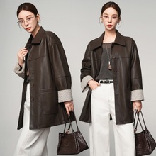 欧洲站海宁绵羊皮衬衫女美式复古潮流中长款全皮皮衣宽松全皮风衣
