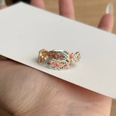 Yinxi の新しいフランス宮殿スタイルのエナメル花オーキッドリングハイエンドカラフルなオイルドロップフラワーリング女性用