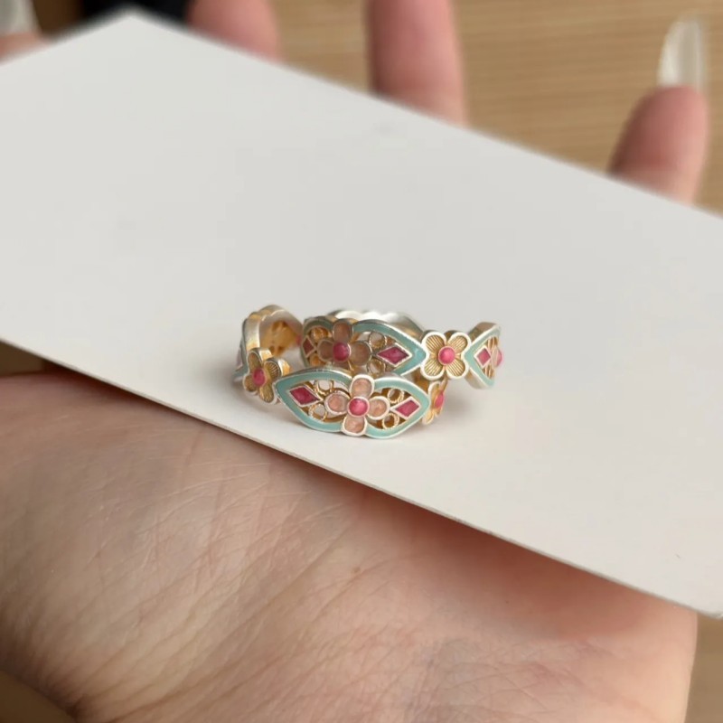 Yinxi の新しいフランス宮殿スタイルのエナメル花オーキッドリングハイエンドカラフルなオイルドロップフラワーリング女性用|undefined