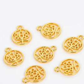 五金电镀厂直供铜镀24K真金镂空福字吊坠哑光