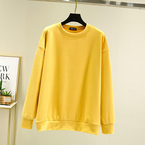 Women's Double-Faced Fleece Sweatshirt, Autumn/Winter Trend, Solid Color Loose Round Neck Long Sleeve Base Shirt, Korean Style Outerwear, Fashion T-Shirt