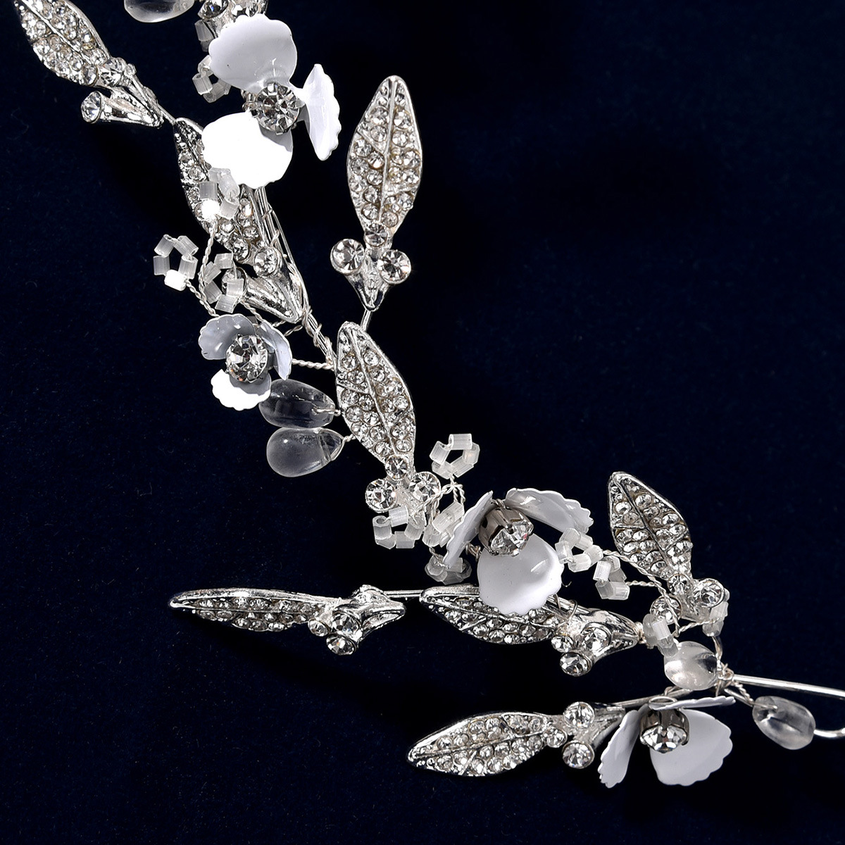 Bridal wedding accessories white spray paint flower rhinestone headband