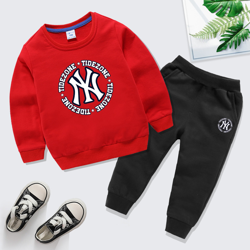 大红色上黑下NY卫衣套装