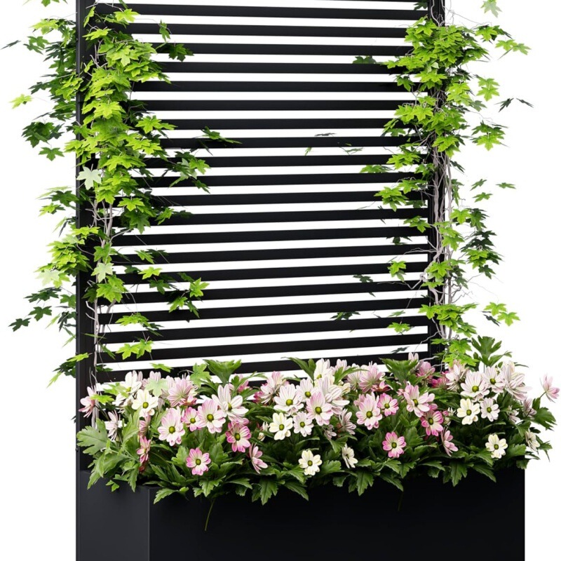 Flower Bed Planter Box with Trellis, Elevated Garden Bed, Courtyard Privacy Planter, Climbing Plant Flower and Vegetable Planting Box