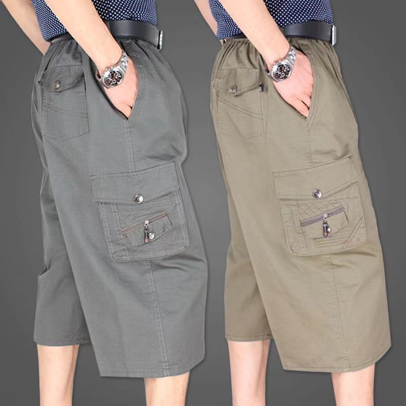 Middle-Aged and Elderly Men's Pure Cotton Cropped Pants Dad's Thin Breeches Casual Shorts Loose Pants Large Size Summer Pants