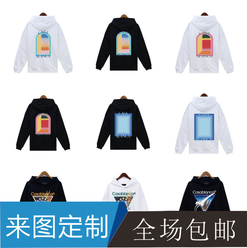 Foreign trade single source autumn and winter Casablanca Casablanca letter painted printed terry hoodie Foreign trade single source autumn and winter Casablanca Casablanca letter painted printed terry hoodie