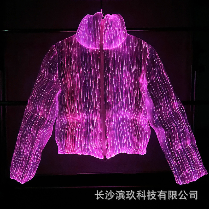 男女同款LED光纤羽绒服七彩布面料发光酷炫APP控制星空发光羽绒服|undefined