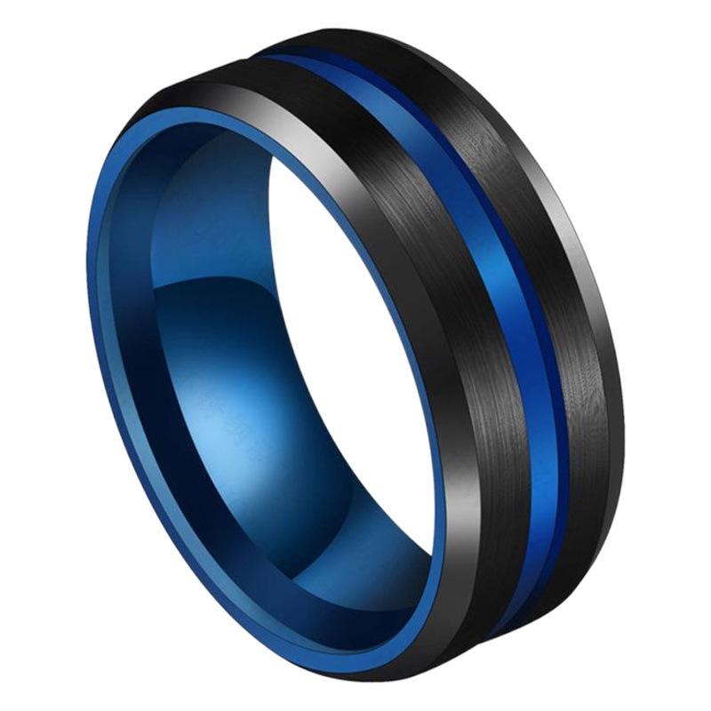 En stock venta directa de moda Venta caliente clásico anillo de dos tonos 8mm cepillado color ranura de acero de titanio anillo hombres y mujeres anillo