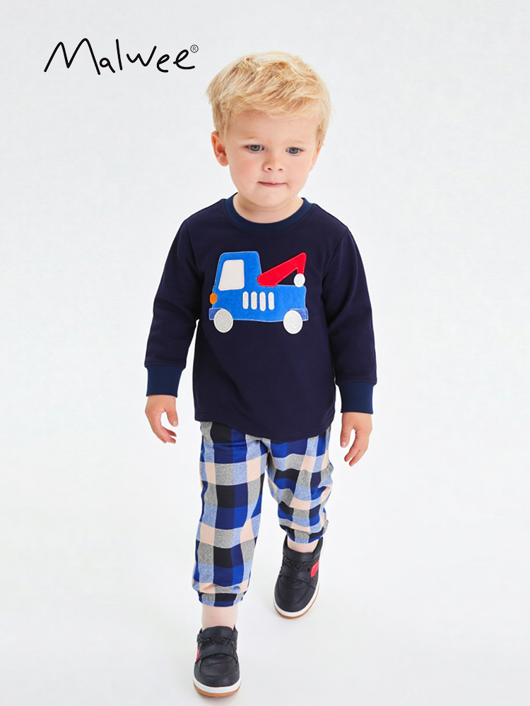 Malwee transfronterizo ropa de hogar infantil otoño invierno nuevo conjunto de niños europeos y estadounidenses cuello redondo manga larga guapo conjunto de dos piezas
