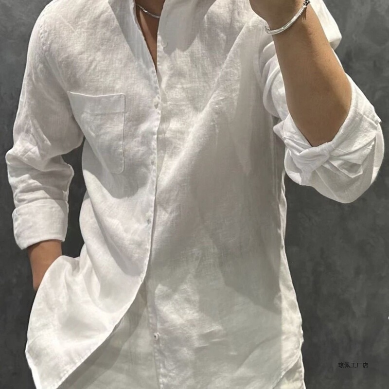 Linen Shirt Summer New Style Long-Sleeved Chinese Men's Shirt Large Size Loose Jacket Cotton and Linen Casual Top for Men