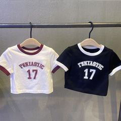 韓版童裝夏款女童短褲撞色短袖字母寶寶T恤女夏兒童上衣0075A041