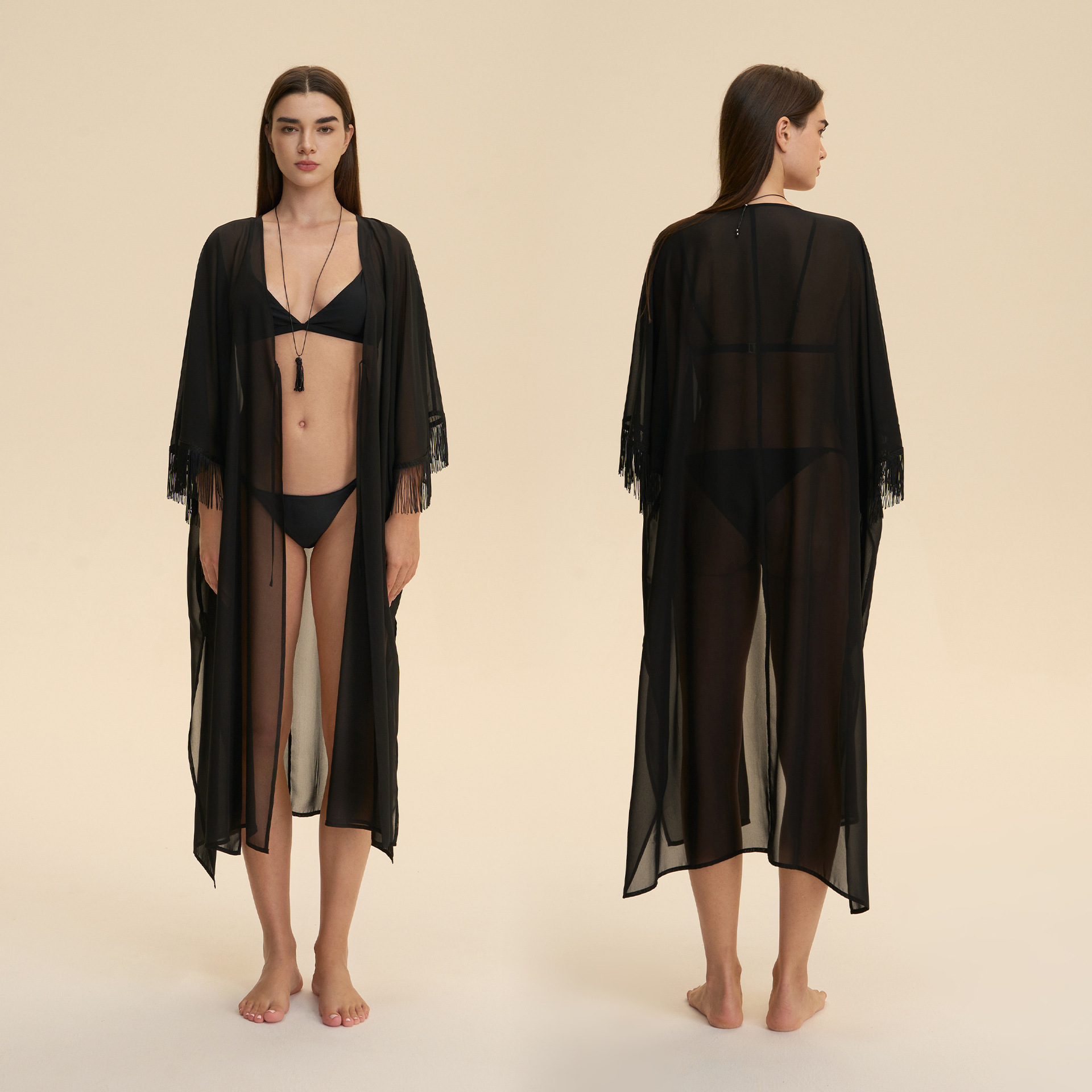 Nuevo Amazon Europa y los Estados Unidos transfronterizos ropa de dormir de malla sexy chiffon camisa de camisa de bordillo abrigo de pijama de perspectiva suelta 3990