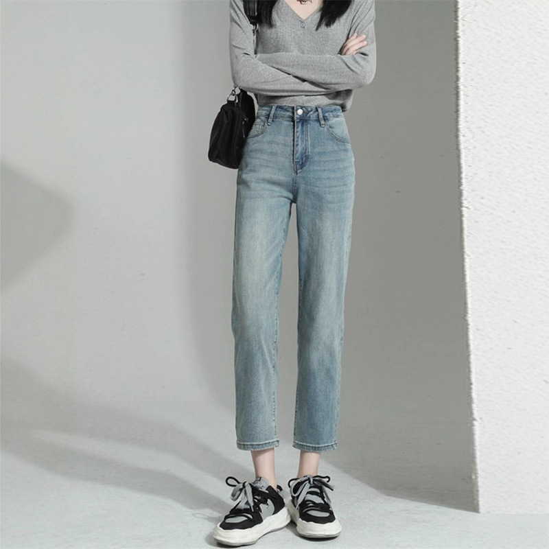 Nine-Point Straight-Leg Jeans for Women 2025 Spring and Autumn New High-Waisted Slimming Stretch Petite Cigarette Baguette Pants