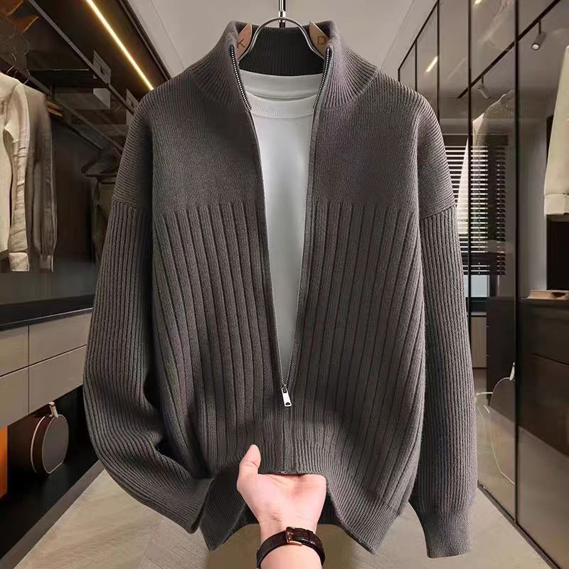 2024 New Autum Zipper Sweater Knitted Cardigan Men's Fashion Light Mature Style Trendyy High-End Casual Outer Wear