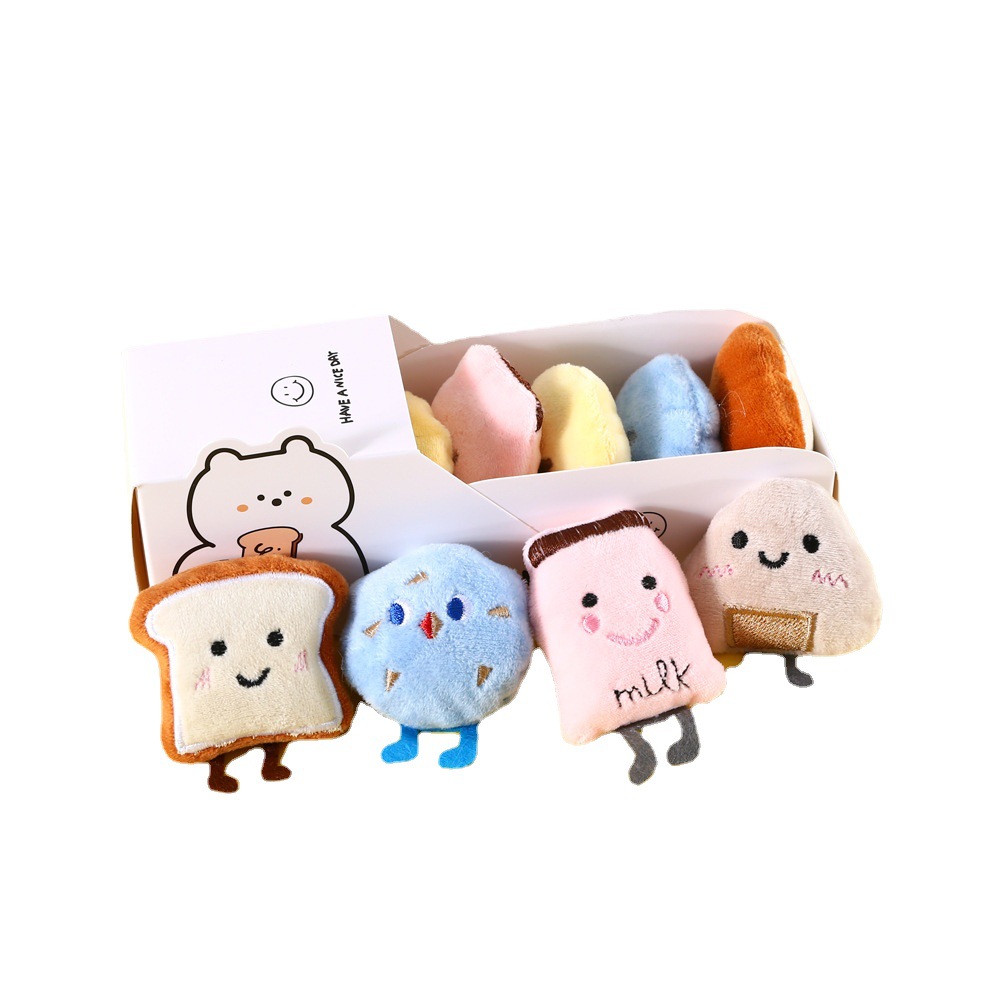 Mascota gato queso Bola de arroz japonés huevo escalfado felpa sonido gato hierba juguete auto-Hola caja de campana de menta incorporada
