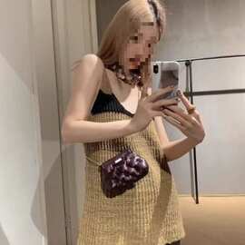 韩式款吊带背心复古简风撞色毛线镂空针织衫薄款罩衫针织穿搭