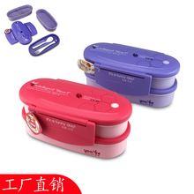 两扣双层日式饭盒学生便携两层分格便当盒微波炉午餐盒叉勺套装
