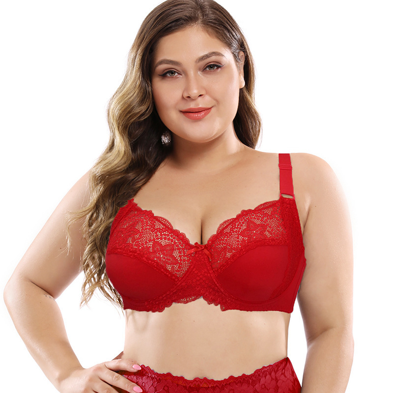 Cross-border 38 - 48DE full cup ultra delgado sexy encaje sujetador de tamaño grande con anillo de acero comercio exterior de Europa y Estados Unidos gran pecho pequeño