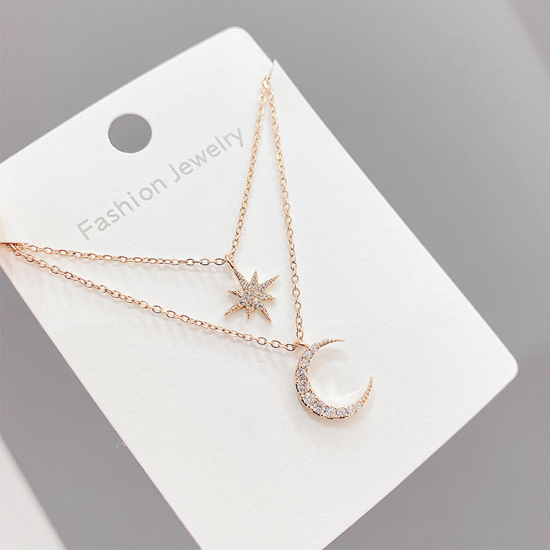 Fashion Moon Copper Star Zircon Necklace display picture 1