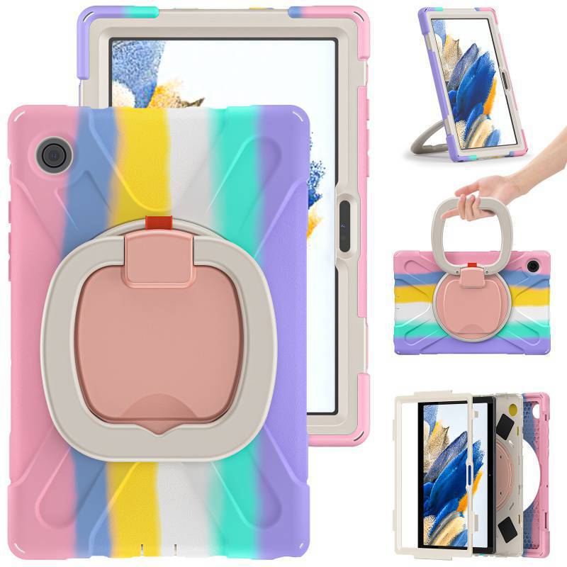 For Samsung Tab A8 10.5 flat silicone protective case X200/X205 handheld rotating three-proof protective case