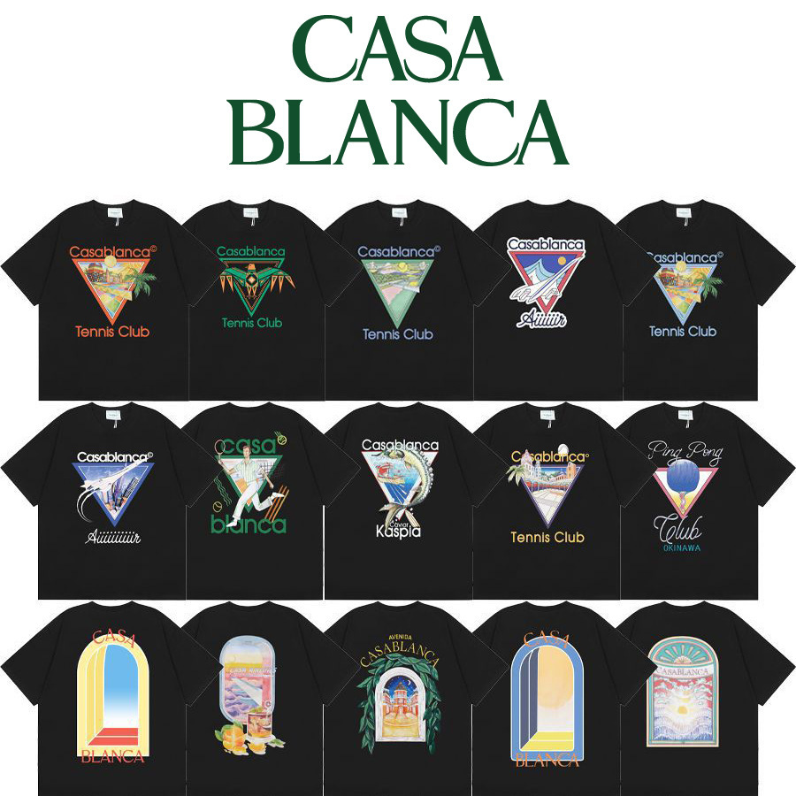 跨境卡萨布兰卡casablanca圆领短袖T恤衫字母印花纯棉上衣男女