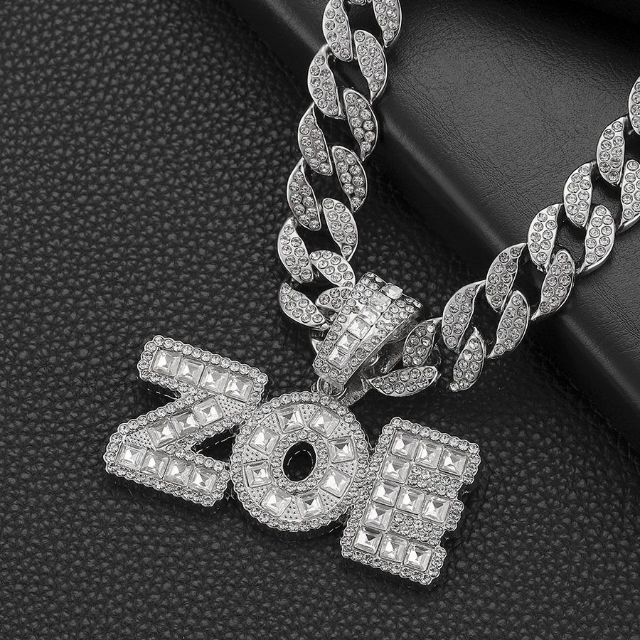 Men's T-square glass diamond letter ZOE INS personalized trendy hip-hop pendant accessory Cuban necklace_voghion.com
